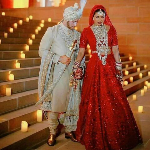 vibrant red color lehenga inspired by Priyanka Chopra