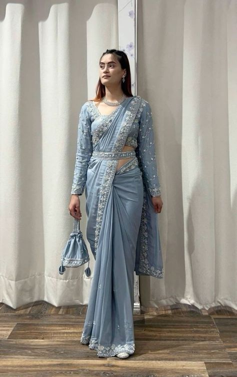 sky blue color saree for wedding