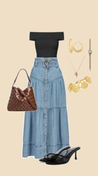 style buttoned straight denim skirt with tube top