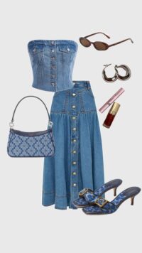 style buttoned straight denim skirt with tube top