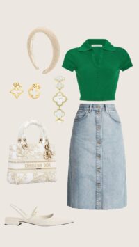 style buttoned straight denim skirt with collar tshirt