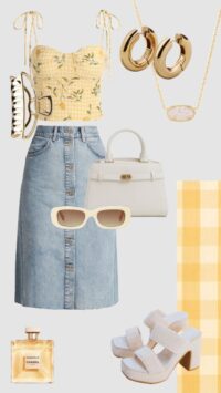 style buttoned straight denim skirt with bralet
