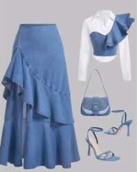 style draped denim skirt with shirt