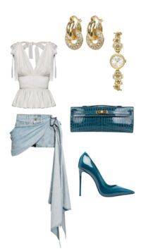 style draped denim skirt with paplum
