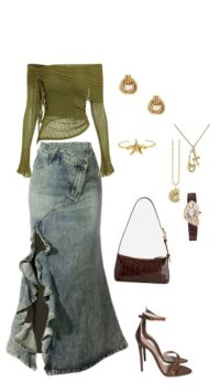 style draped denim skirt with cape top