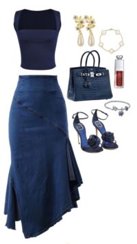 style draped denim skirt with date top