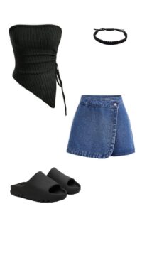 style draped denim skirt with rube top