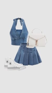 style flared denim skirt with denim corset
