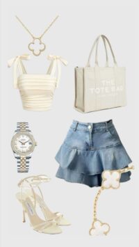 style flared denim skirt with bow type tops