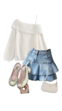 style flared denim skirt with sweater