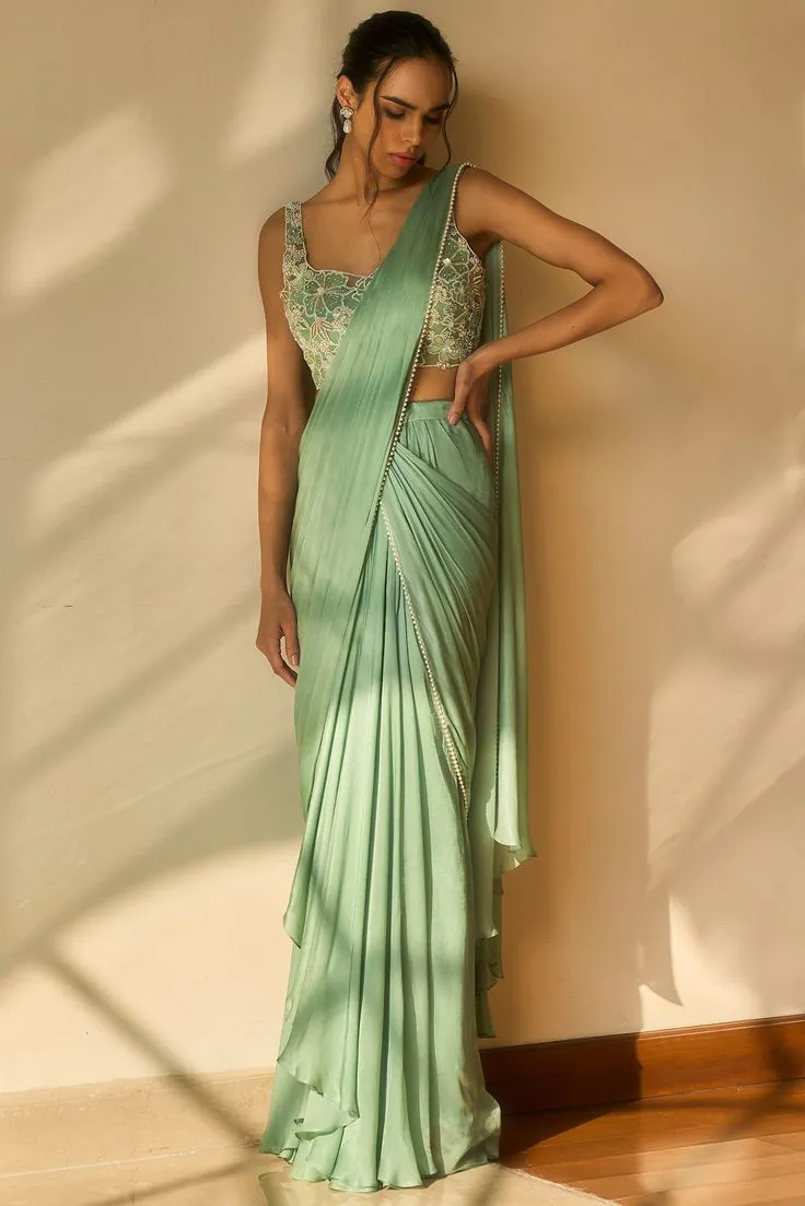 Pre-stitched style drape saree + Pepandpanache
