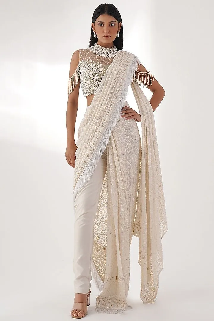 Pant-style drape saree idea + Pepandpanache