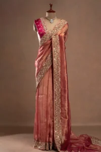 Blush pink saree + Types of saree material + Pepandpenache