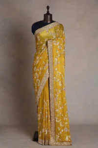 Mustard saree + Types of saree material + Pepandpanache
