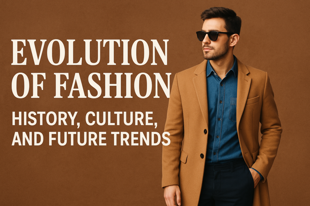 Blog banner for The Evolution of Fashion featuring men’s fashion styles from classic suits to modern streetwear.