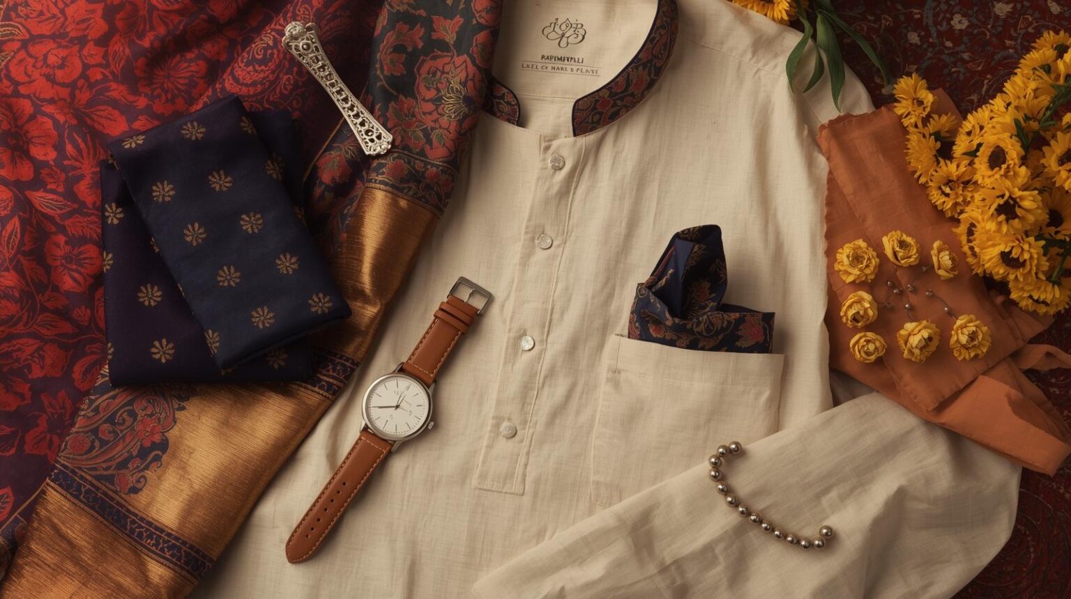 Layering and finishing touches for Diwali men’s fashion with silk stoles, belts, and cufflinks