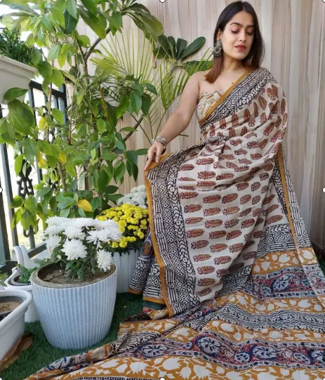 Block print...Pure Mulmul Cotton saree: Elegant and comfort in every drape