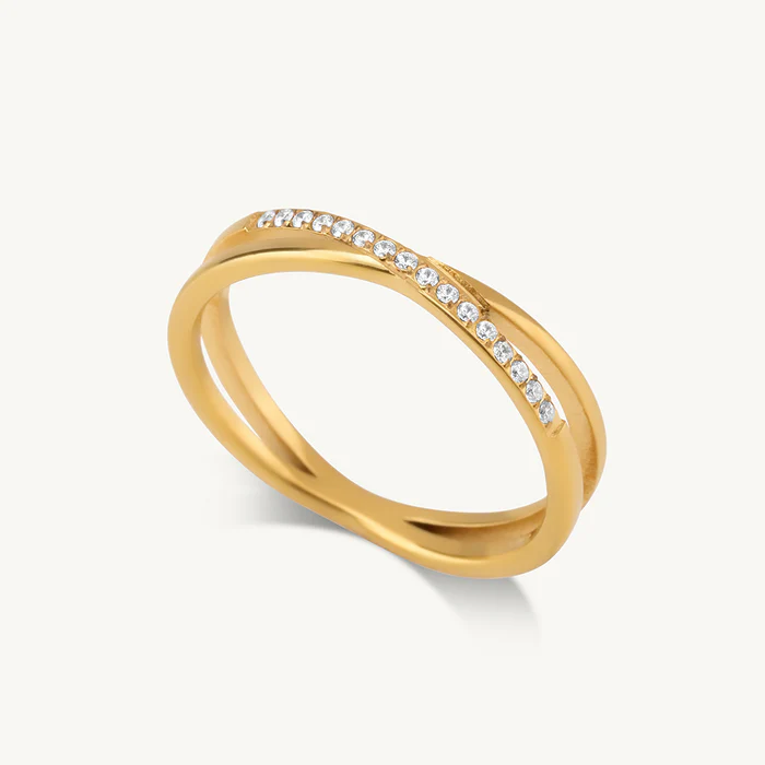palmonas Cross-Over Stones Lined Twist anti tarnish Ring