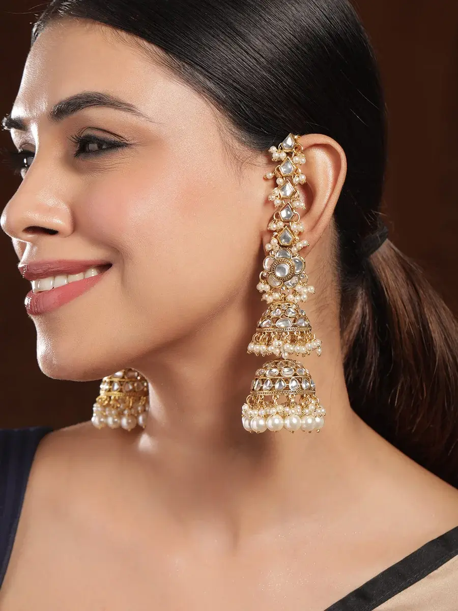 rubans kundan studded long earings
