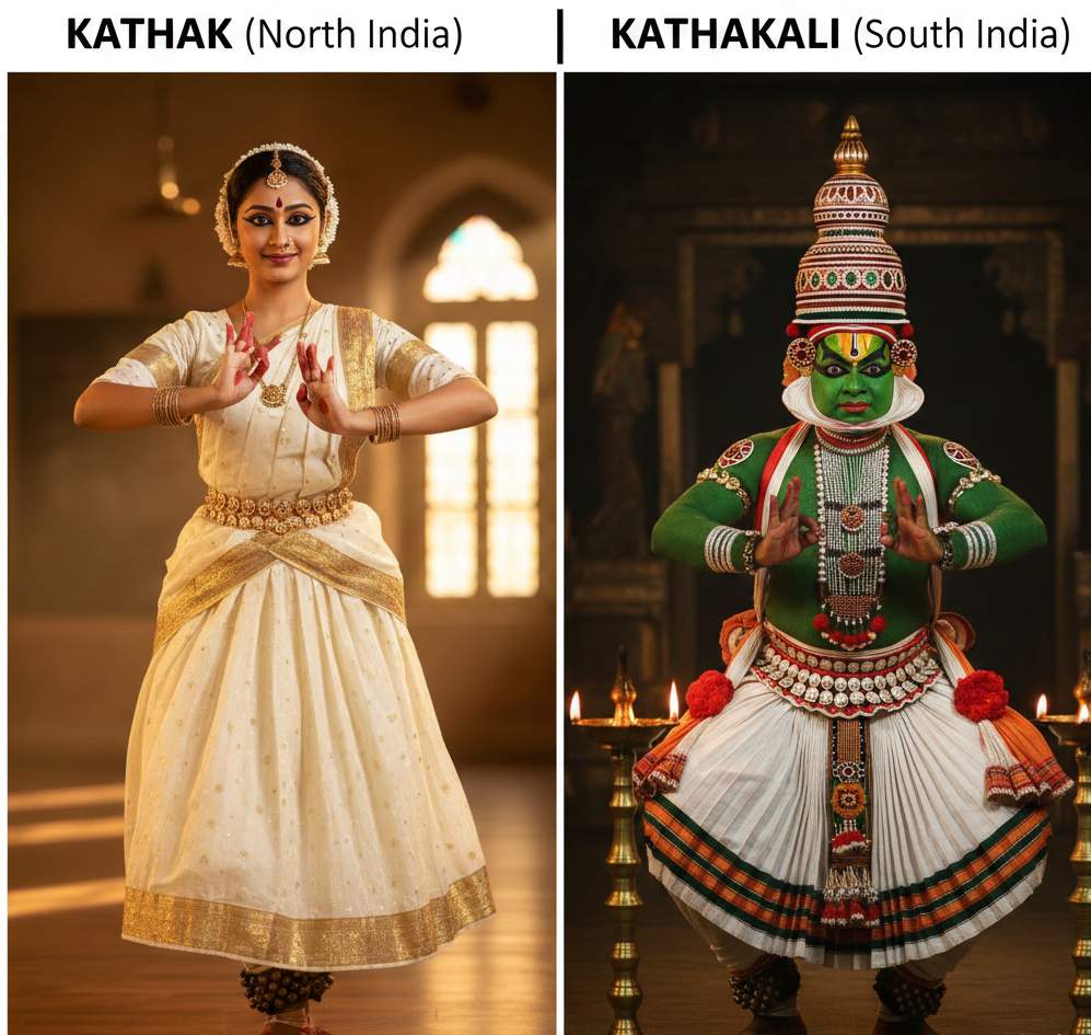Difference between Kathak and Kathakali makeup styles