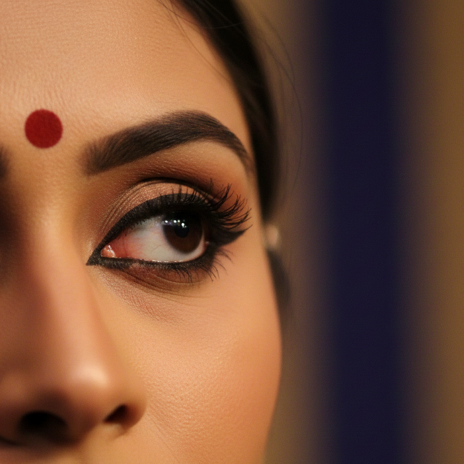Kathak eye makeup with bold eyeliner and kajal for stage performance