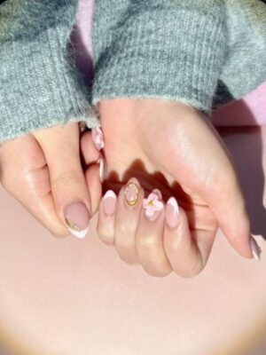 Acrylic nail extension with beautiful nail art